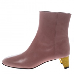 Pre Owned Gucci Blush Pink Leather Betis Glamour Crystal Heel Boots Size 39