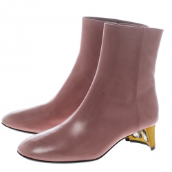 Pre Owned Gucci Blush Pink Leather Betis Glamour Crystal Heel Boots Size 39
