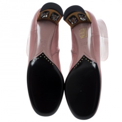 Pre Owned Gucci Blush Pink Leather Betis Glamour Crystal Heel Boots Size 39