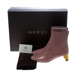 Pre Owned Gucci Blush Pink Leather Betis Glamour Crystal Heel Boots Size 39