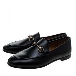 Pre Owned Gucci Black Leather Betis Glamour Horsebit Loafers Size 37.5