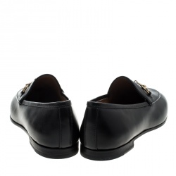 Pre Owned Gucci Black Leather Betis Glamour Horsebit Loafers Size 37.5