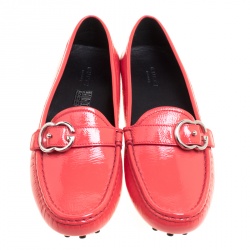 Pre Owned حذاء موكاسينز غوتشي دريفينغ GG متشابكين جلد لامع أحمر مقاس 40