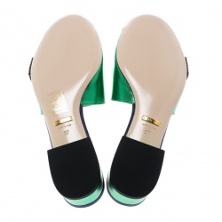 Pre Owned Gucci Green Metallic Leather Wangy Embellished Hand Mules Slides Sandals Size 37