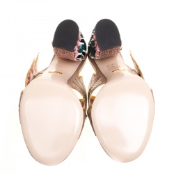 Pre Owned Gucci Beige Leather Leaves Crossover Embellished Heel Peep Toe Mules Size 40