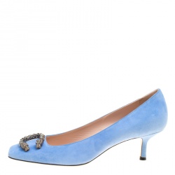 مملوكة مسبقًا Gucci Powder Blue Suede Dionysus Square Toe Pumps Size 39