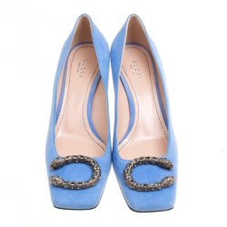 مملوكة مسبقًا Gucci Powder Blue Suede Dionysus Square Toe Pumps Size 39