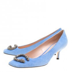 مملوكة مسبقًا Gucci Powder Blue Suede Dionysus Square Toe Pumps Size 39