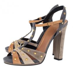 Pre Owned Gucci Brown Suede Jacqueline Studded Sandals Size 41