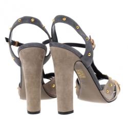 Pre Owned Gucci Brown Suede Jacqueline Studded Sandals Size 41