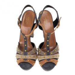 Pre Owned Gucci Brown Suede Jacqueline Studded Sandals Size 41
