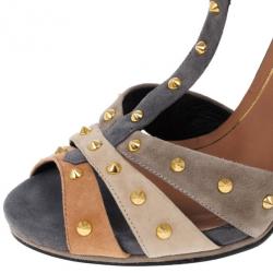 Pre Owned Gucci Brown Suede Jacqueline Studded Sandals Size 41