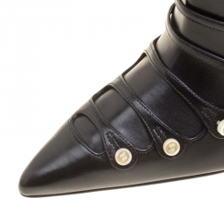 Pre Owned Gucci Black Leather Aneta GG Buttons Knee High Pointed Toe Boots Size 35.5