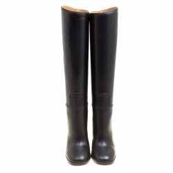 Pre Owned Gucci Black Leather Knee High Block Heel Boots Size 36.5