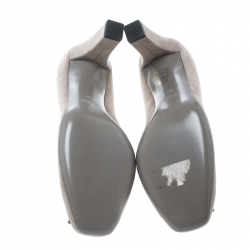 Pre Owned حذاء كعب عالي غوتشي إبزيم G سويدي رمادي فاتح مقاس 36