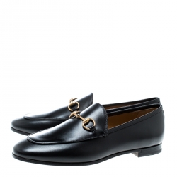 مملوكة مسبقًا Gucci Black Leather Betis Glamour Horsebit Loafers Size 37