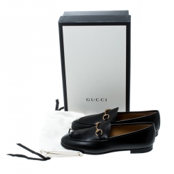 مملوكة مسبقًا Gucci Black Leather Betis Glamour Horsebit Loafers Size 37