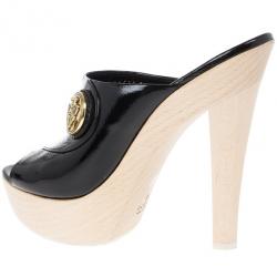 Pre Owned Gucci Black Patent Hysteria Platform Clogs Size 38.5