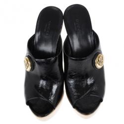 Pre Owned Gucci Black Patent Hysteria Platform Clogs Size 38.5