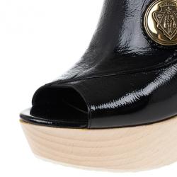 Pre Owned Gucci Black Patent Hysteria Platform Clogs Size 38.5