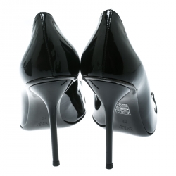 مملوكة مسبقًا Gucci Black Patent Leather Horsebit Peep Toe Pumps Size 39