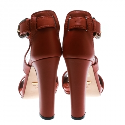 مملوكة مسبقًا صندل غوتشي سيور كاحل ليفورد جلد برتقالي صدأ مقاس 39