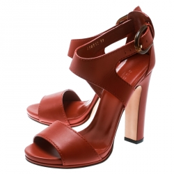 مملوكة مسبقًا صندل غوتشي سيور كاحل ليفورد جلد برتقالي صدأ مقاس 39