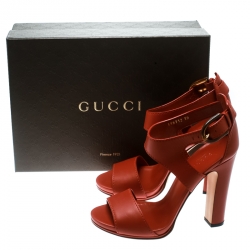 مملوكة مسبقًا صندل غوتشي سيور كاحل ليفورد جلد برتقالي صدأ مقاس 39