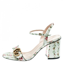مملوكة مسبقًا Gucci Multicolor Floral Print Leather GG Marmont Ankle Strap Sandals Size 39