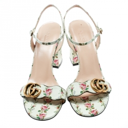 مملوكة مسبقًا Gucci Multicolor Floral Print Leather GG Marmont Ankle Strap Sandals Size 39