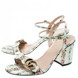 مملوكة مسبقًا Gucci Multicolor Floral Print Leather GG Marmont Ankle Strap Sandals Size 39