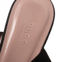 مملوكة مسبقًا Gucci Black Suede Horsebit Platform Ankle Strap Wedges Size 38