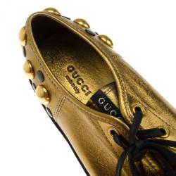 مملوكة مسبقًا Gucci Golden Leather Babouska Studded Praga Sneakers Size 37.5 
