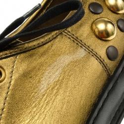 مملوكة مسبقًا Gucci Golden Leather Babouska Studded Praga Sneakers Size 37.5 