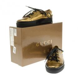 مملوكة مسبقًا Gucci Golden Leather Babouska Studded Praga Sneakers Size 37.5 
