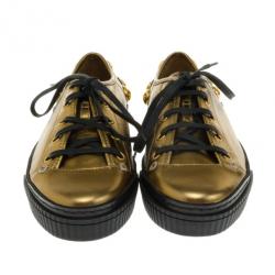 مملوكة مسبقًا Gucci Golden Leather Babouska Studded Praga Sneakers Size 37.5 