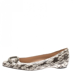 مملوكة مسبقًا Gucci Beige Python Leather Square Toe Flats Size 39