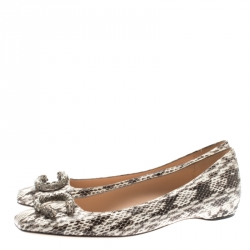مملوكة مسبقًا Gucci Beige Python Leather Square Toe Flats Size 39