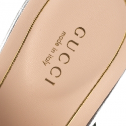 Pre Owned Gucci Metallic Silver Leather Cindi Web Bow Rose Detail Flat Thong Sandals Size 37.5