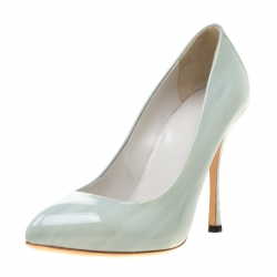 Pre Owned Gucci Light Green Patent Leather Paloma GG Pointed Toe Pumps Size 36
