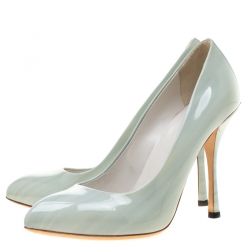 Pre Owned Gucci Light Green Patent Leather Paloma GG Pointed Toe Pumps Size 36