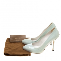 Pre Owned Gucci Light Green Patent Leather Paloma GG Pointed Toe Pumps Size 36