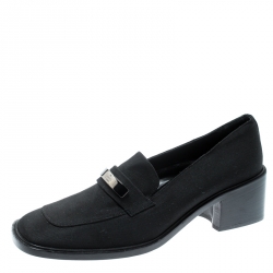 Pre Owned Gucci Black Canvas Buckle Detail Loafers Pumps Size 40