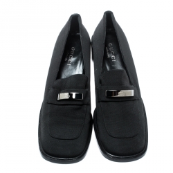 Pre Owned Gucci Black Canvas Buckle Detail Loafers Pumps Size 40