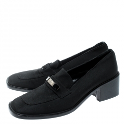 Pre Owned Gucci Black Canvas Buckle Detail Loafers Pumps Size 40