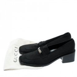 Pre Owned Gucci Black Canvas Buckle Detail Loafers Pumps Size 40