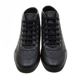 Gucci Black Microguccissima Leather High Top Sneakers Size 38.5