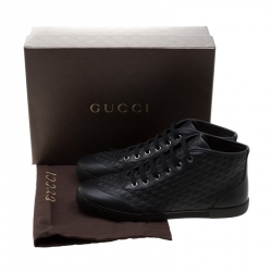 Gucci Black Microguccissima Leather High Top Sneakers Size 38.5