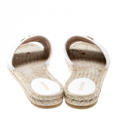 مملوكة مسبقًا Gucci White Chevron Quilt Leather Double G Flat Espadrilles Slides Size 38.5