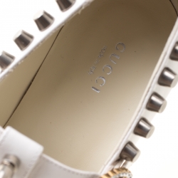 Pre Owned حذاء كعب عالي غوتشي لوفر مزخرف مرصع/ مخطط كانفاس أبيض مقاس 39